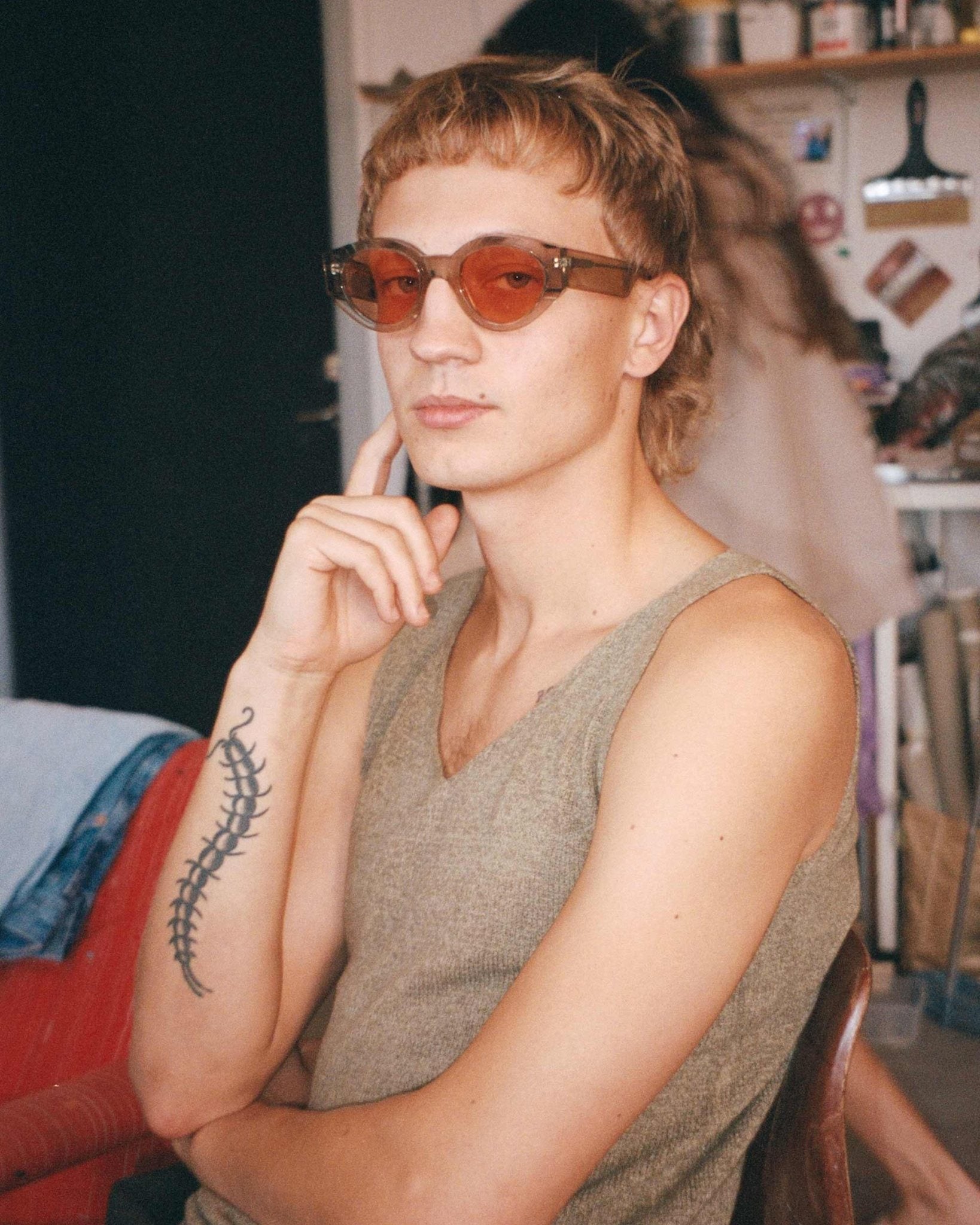 Polly Grey - orange solid lens